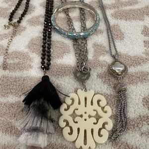 Jewelry bundle of 3 necklaces and one bangle bracelet. Great fashion pieces